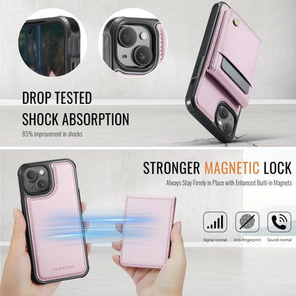 For iPhone 15 JEEHOOD J06 British Style RFID MagSafe Card Bag PU Phone Case(Pink)