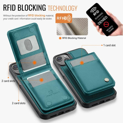 For iPhone 14 Plus JEEHOOD J06 British Style RFID MagSafe Card Bag PU Phone Case(Green)