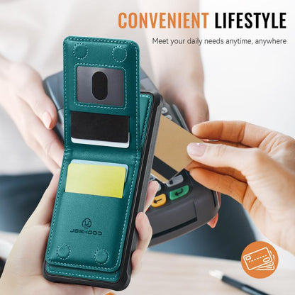 For iPhone 14 Plus JEEHOOD J06 British Style RFID MagSafe Card Bag PU Phone Case(Green)