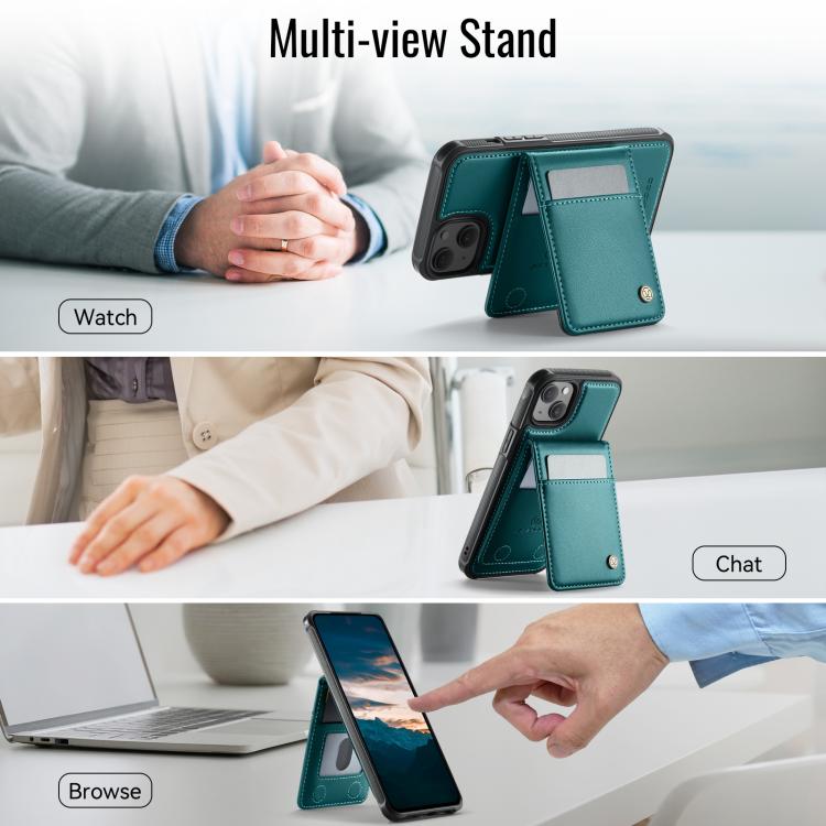 For iPhone 14 JEEHOOD J06 British Style RFID MagSafe Card Bag PU Phone Case(Green)