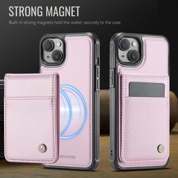 For iPhone 14 JEEHOOD J06 British Style RFID MagSafe Card Bag PU Phone Case(Pink)