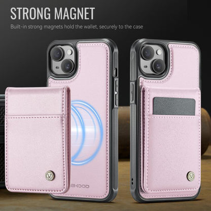 For iPhone 14 JEEHOOD J06 British Style RFID MagSafe Card Bag PU Phone Case(Pink)