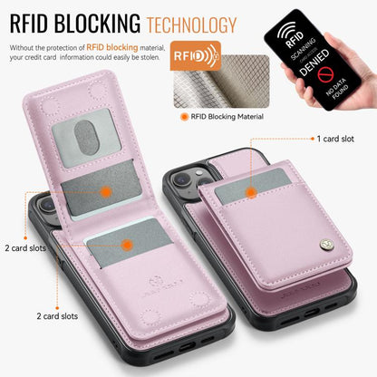 For iPhone 14 JEEHOOD J06 British Style RFID MagSafe Card Bag PU Phone Case(Pink)