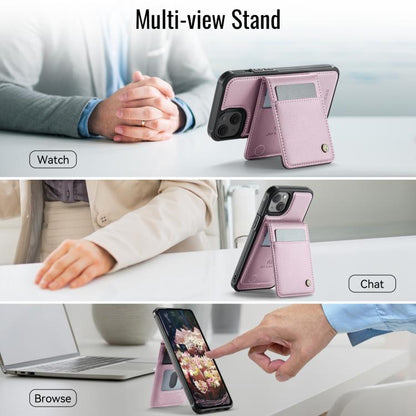 For iPhone 14 JEEHOOD J06 British Style RFID MagSafe Card Bag PU Phone Case(Pink)