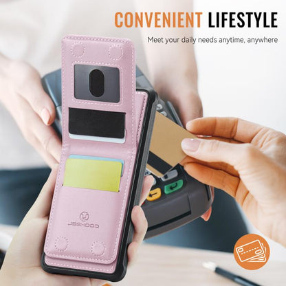 For iPhone 14 JEEHOOD J06 British Style RFID MagSafe Card Bag PU Phone Case(Pink)