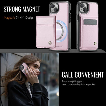 For iPhone 14 JEEHOOD J06 British Style RFID MagSafe Card Bag PU Phone Case(Pink)