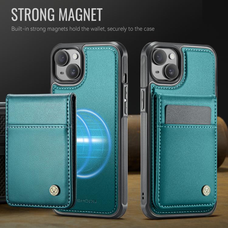 For iPhone 13 JEEHOOD J06 British Style RFID MagSafe Card Bag PU Phone Case(Green)