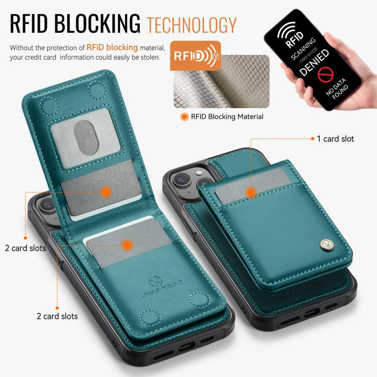 For iPhone 13 JEEHOOD J06 British Style RFID MagSafe Card Bag PU Phone Case(Green)
