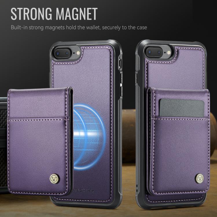 For iPhone 8 Plus / 7 Plus JEEHOOD J06 British Style RFID MagSafe Card Bag PU Phone Case(Purple)