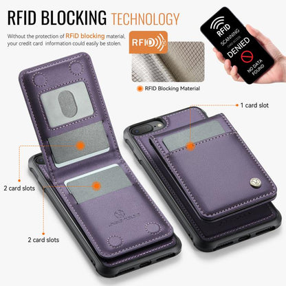 For iPhone 8 Plus / 7 Plus JEEHOOD J06 British Style RFID MagSafe Card Bag PU Phone Case(Purple)