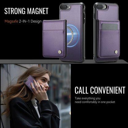 For iPhone 8 Plus / 7 Plus JEEHOOD J06 British Style RFID MagSafe Card Bag PU Phone Case(Purple)