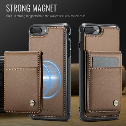 For iPhone 8 Plus / 7 Plus JEEHOOD J06 British Style RFID MagSafe Card Bag PU Phone Case(Brown)