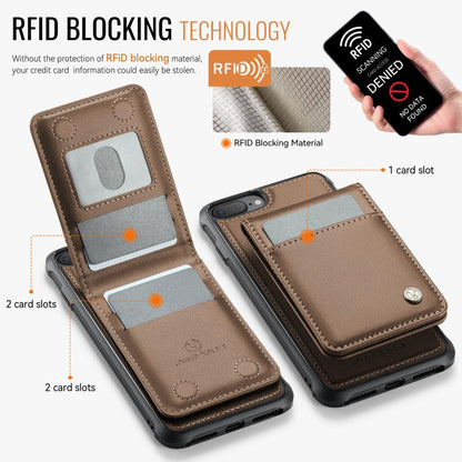 For iPhone 8 Plus / 7 Plus JEEHOOD J06 British Style RFID MagSafe Card Bag PU Phone Case(Brown)