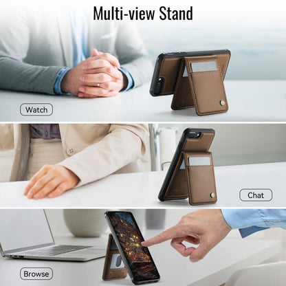 For iPhone 8 Plus / 7 Plus JEEHOOD J06 British Style RFID MagSafe Card Bag PU Phone Case(Brown)