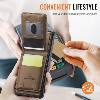 For iPhone 8 Plus / 7 Plus JEEHOOD J06 British Style RFID MagSafe Card Bag PU Phone Case(Brown)