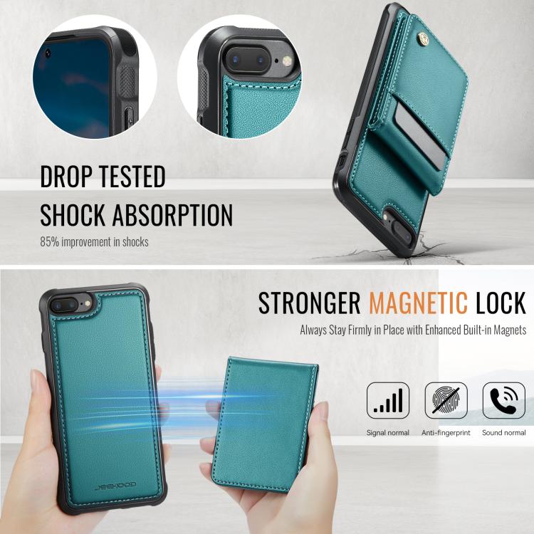 For iPhone 8 Plus / 7 Plus JEEHOOD J06 British Style RFID MagSafe Card Bag PU Phone Case(Green)