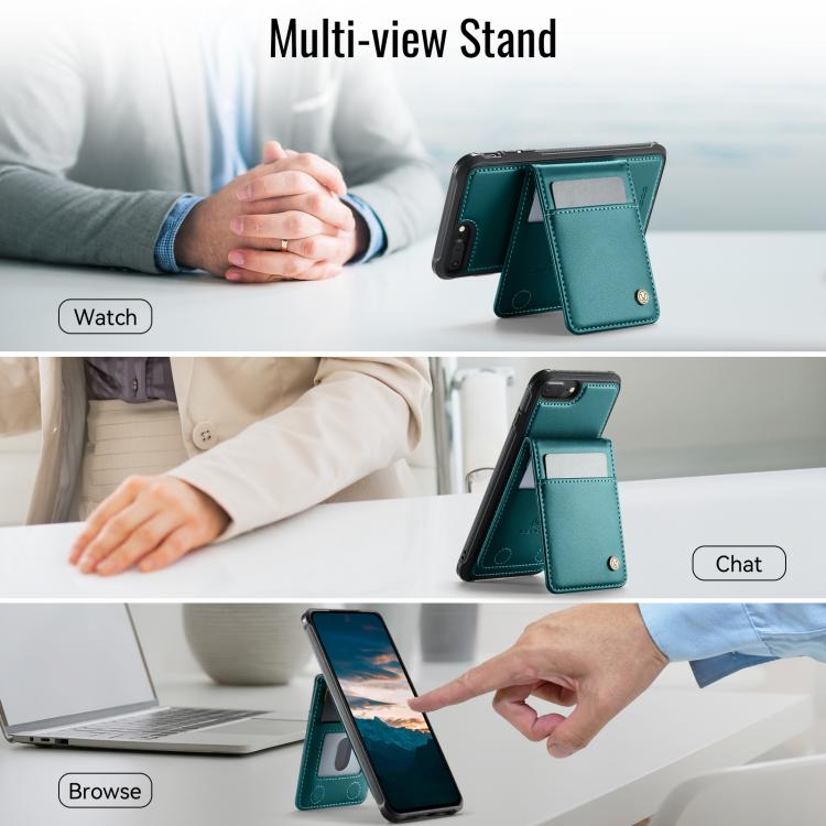 For iPhone 8 Plus / 7 Plus JEEHOOD J06 British Style RFID MagSafe Card Bag PU Phone Case(Green)