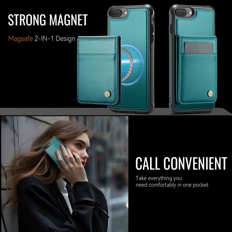 For iPhone 8 Plus / 7 Plus JEEHOOD J06 British Style RFID MagSafe Card Bag PU Phone Case(Green)