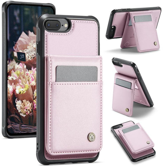 For iPhone 8 Plus / 7 Plus JEEHOOD J06 British Style RFID MagSafe Card Bag PU Phone Case(Pink)