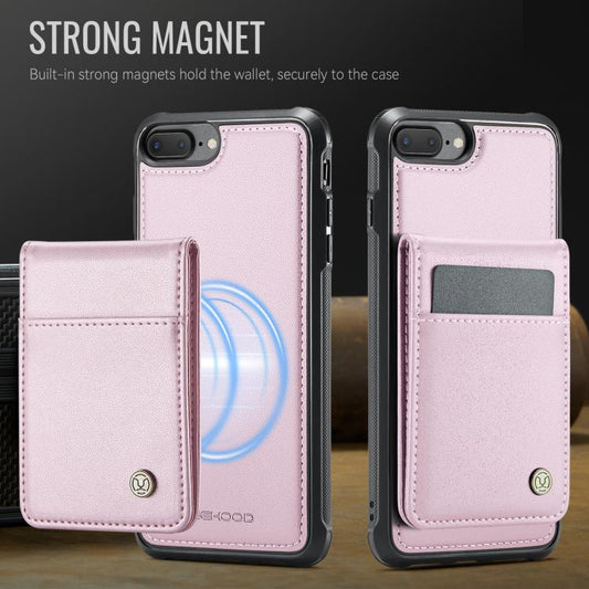 For iPhone 8 Plus / 7 Plus JEEHOOD J06 British Style RFID MagSafe Card Bag PU Phone Case(Pink)