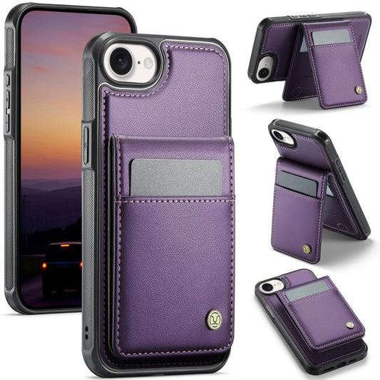 For iPhone 17e / 16e JEEHOOD J06 British Style RFID MagSafe Card Bag PU Phone Case(Purple)