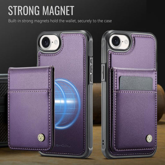 For iPhone 17e / 16e JEEHOOD J06 British Style RFID MagSafe Card Bag PU Phone Case(Purple)