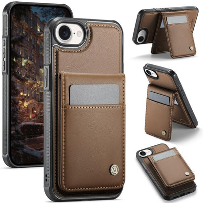 Pour iPhone 17e / 16e JEEHOOD J06 Étui de téléphone en PU avec porte-cartes RFID MagSafe style britannique (marron)