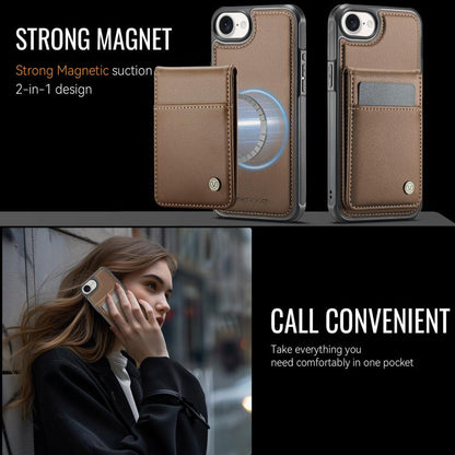 Pour iPhone 17e / 16e JEEHOOD J06 Étui de téléphone en PU avec porte-cartes RFID MagSafe style britannique (marron)