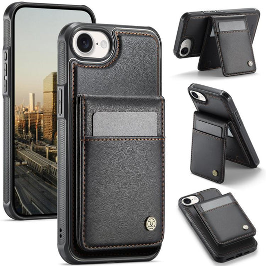 For iPhone 17e / 16e JEEHOOD J06 British Style RFID MagSafe Card Bag PU Phone Case(Black)