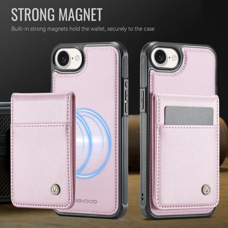 For iPhone 17e / 16e JEEHOOD J06 British Style RFID MagSafe Card Bag PU Phone Case(Pink)