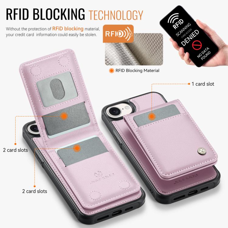 For iPhone 17e / 16e JEEHOOD J06 British Style RFID MagSafe Card Bag PU Phone Case(Pink)