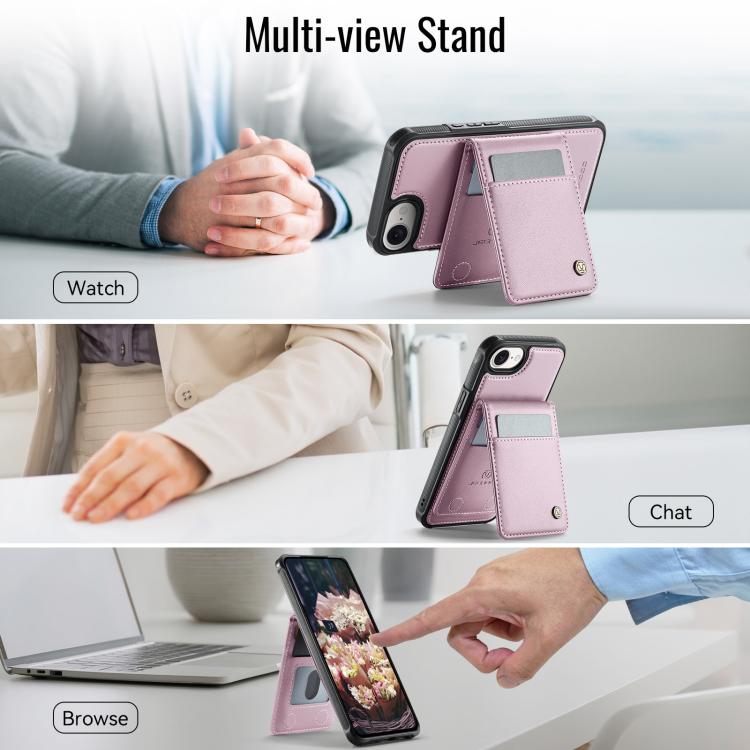 For iPhone 17e / 16e JEEHOOD J06 British Style RFID MagSafe Card Bag PU Phone Case(Pink)