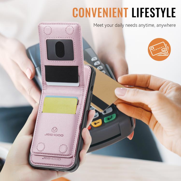 For iPhone 17e / 16e JEEHOOD J06 British Style RFID MagSafe Card Bag PU Phone Case(Pink)