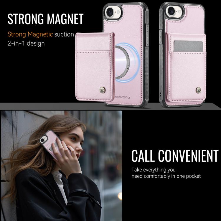For iPhone 17e / 16e JEEHOOD J06 British Style RFID MagSafe Card Bag PU Phone Case(Pink)