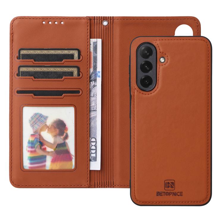 Pour Samsung Galaxy A26 5G Étui de Téléphone Détachable 2-en-1 en Faux Cuir Véritable BETOPNICE BN-005 (Marron)