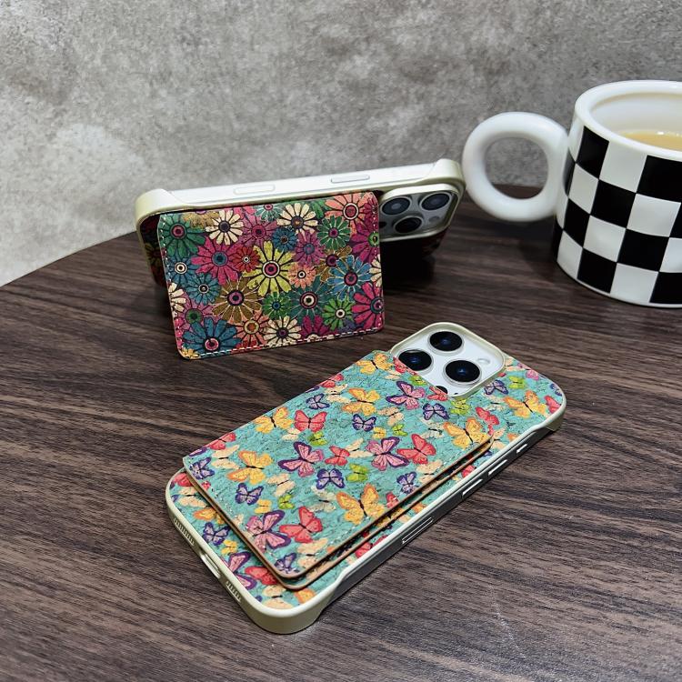Pour iPhone 15 Plus / 14 Plus Étui de téléphone Denior D24 Paint MagSafe avec fente pour carte (papillons bleus)