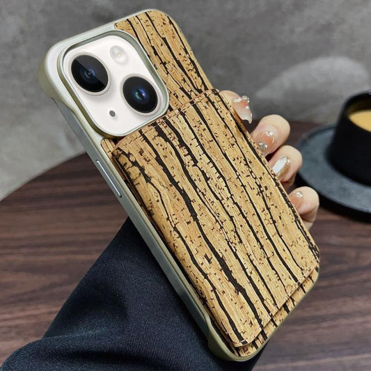 Pour iPhone 14 / 13 Étui de téléphone Denior D24 Paint MagSafe avec fente pour cartes (Grain de bois jaune)