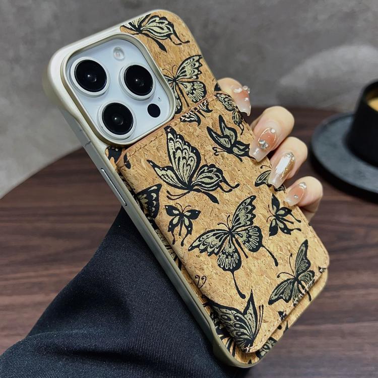 For iPhone 15 Pro Max Denior D24 Paint MagSafe Card Slot Phone Case(Gold Butterflies)