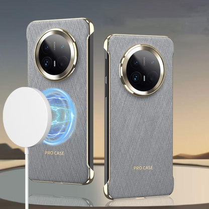 For Huawei Mate 70 GKK Borderless Electroplated Leather Magsafe Phone Case(Silver Brocade Grey)
