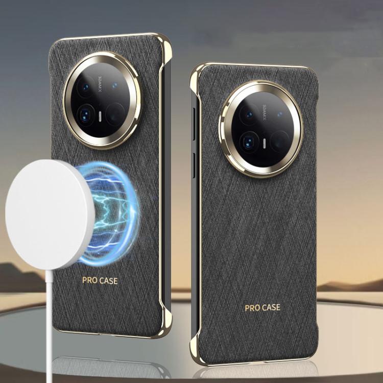 For Huawei Mate 70 GKK Borderless Electroplated Leather Magsafe Phone Case(Silver Brocade Black)