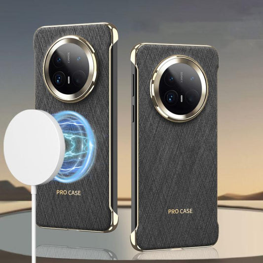 For Huawei Mate 70 GKK Borderless Electroplated Leather Magsafe Phone Case(Silver Brocade Black)