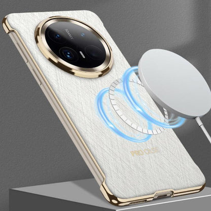 Pour Huawei Mate 70 Pro Étui de téléphone GKK en cuir électroplaqué sans bordure Magsafe (Noir brocart argenté)