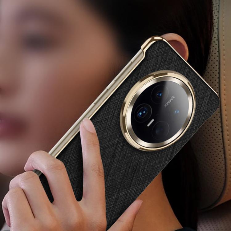 Pour Huawei Mate 70 Pro Étui de téléphone GKK en cuir électroplaqué sans bordure Magsafe (Noir brocart argenté)