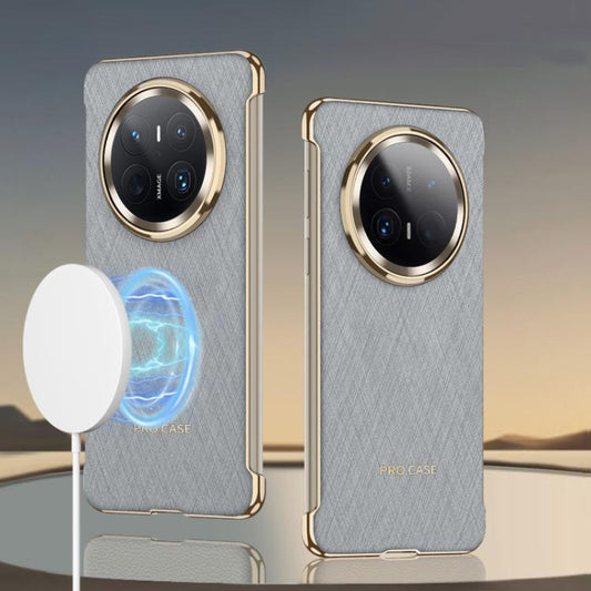 For Huawei Mate 70 Pro+ GKK Borderless Electroplated Leather Magsafe Phone Case(Silver Brocade Grey)