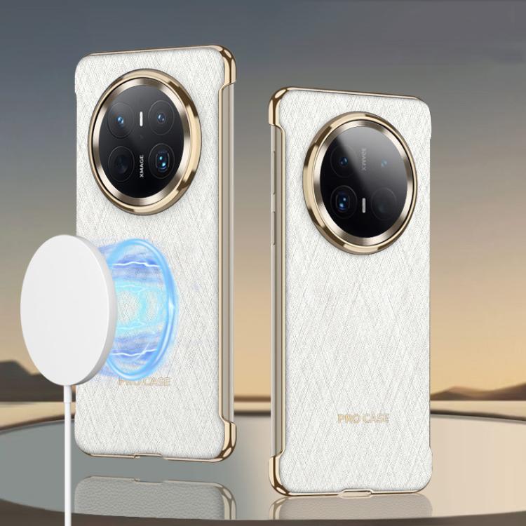 Pour l'étui de téléphone Magsafe en cuir électroplaqué sans bordure GKK pour Huawei Mate 70 Pro+ (blanc brocart argenté)