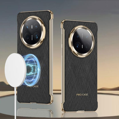 For Huawei Mate 70 Pro+ GKK Borderless Electroplated Leather Magsafe Phone Case(Silver Brocade Black)