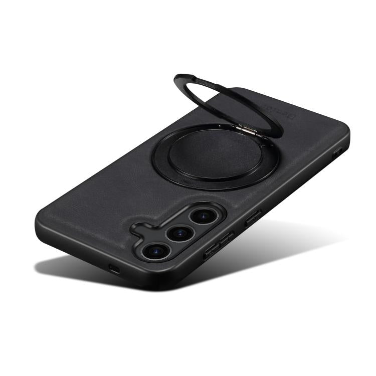 For Samsung Galaxy S25 5G Denior A14 Skin Feel Rotating Holder MagSafe Phone Case(Black)