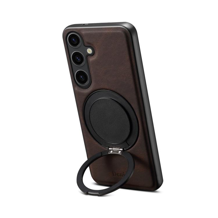 For Samsung Galaxy S25+ 5G Denior A14 Skin Feel Rotating Holder MagSafe Phone Case(Brown)