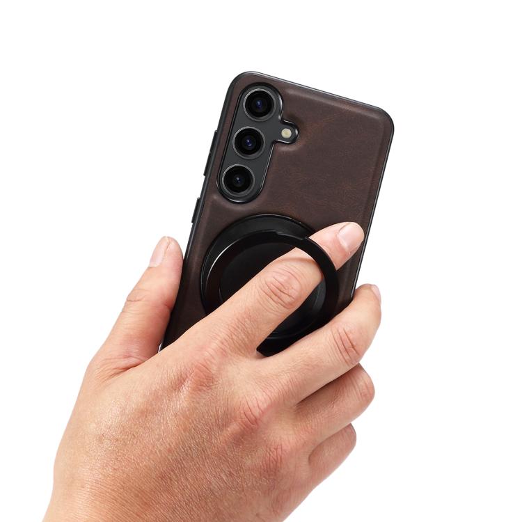 For Samsung Galaxy S25+ 5G Denior A14 Skin Feel Rotating Holder MagSafe Phone Case(Brown)