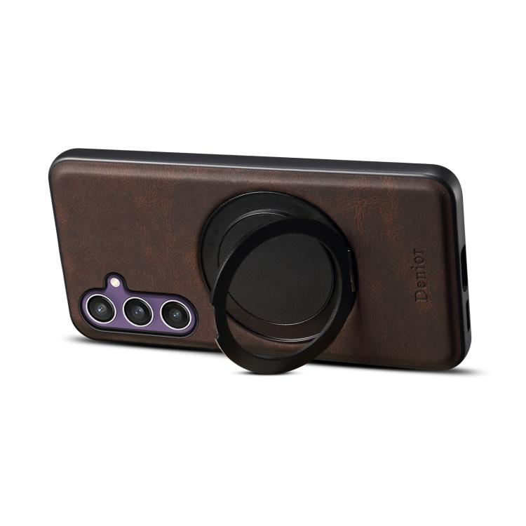 For Samsung Galaxy S23 FE 5G Denior A14 Skin Feel Rotating Holder MagSafe Phone Case(Brown)